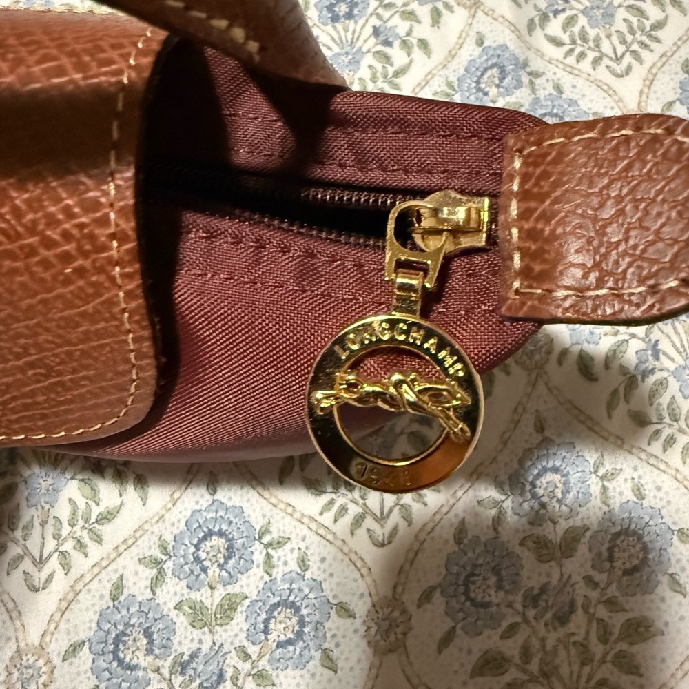 Longchamp Small Burgundy Nylon Pouch with Brown Leather Trim - Picture 3 of 3